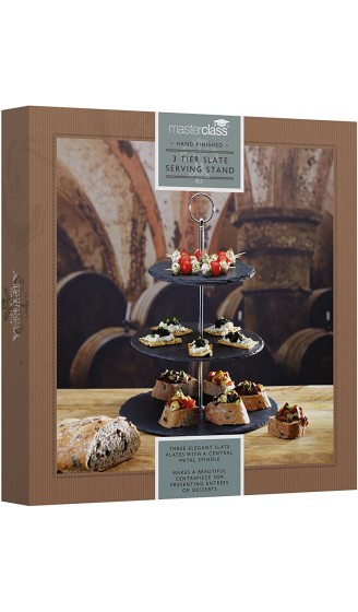 Artesà Tortenständer Cupcake Ständer aus Naturschiefer dreistöckige Kuchenplatte aus Schiefer mit Griff Dessertständer für Cupcakes Muffins Käse Aufschnitt Grau Schiefer 28,5 x 28,5 x 34,5 cm - B00FSB8LI4E
