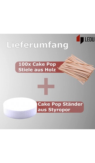 LEDU® 100x Cake Pop Stiele + Styropor Cake Pop Halter | Holzstiele mit 19 cm Länge | Cake Pop Ständer 20 cm Durchmesser - B09WDXK2PFL