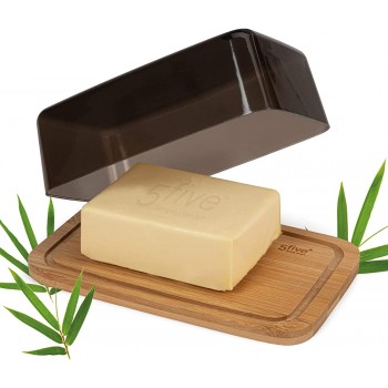 Five5 Ataxis Bambus Butterdose – Hochwertiger Butterbehälter aus Bambus – Nachhaltig und Robust – Butterschale L 19 x B 12,5 x H 6 cm – Edle Butterglocke mit Deckel - B08X7J85K1E