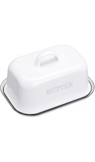 KitchenCraft Living Nostalgie im Vintage-Stil Emaille-Butterdose Butterdose mit Deckel – White mit Grauem Rand - B01MZ6NK4MZ