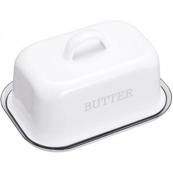 KitchenCraft Living Nostalgie im Vintage-Stil Emaille-Butterdose Butterdose mit Deckel – White mit Grauem Rand - B01MZ6NK4MZ