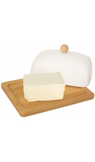 ORION GROUP Porzellan Butterdose mit Deckel | 16x13x8,5 cm | Weißes Porzellan und Bambusholz | Ökologischer Butterbehälter | Perfekte Tisch- und Küchendekoration - B09K7L6RJYF