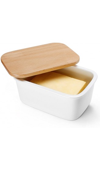Sweese 301.101 Butterdose Porzellan mit Holzdeckel für 250 g Butter Groß Weiß - B0793NM44PL