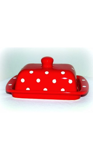 UNGARNIKAT Keramik Butterdose Landhausstil 250g Rot mit handbemalten weißen Punkten Butterschale mit Deckel und Griff - B01EID154E7