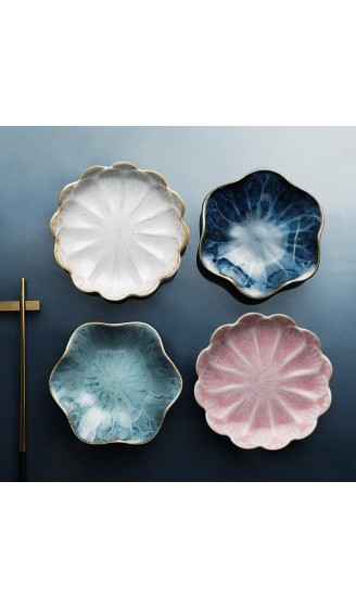 4 Stück Keramik-Teller für Vorspeisen Verkostungsgerichte Sonnenblumenform mit unregelmäßigem Rand für Einweihungsfeier hellblau. - B0971553FQT