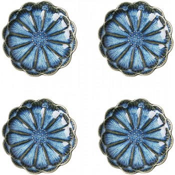 4 Stück Keramik-Teller für Vorspeisen Verkostungsgerichte Sonnenblumenform mit unregelmäßigem Rand für Einweihungsfeier hellblau. - B0971553FQT