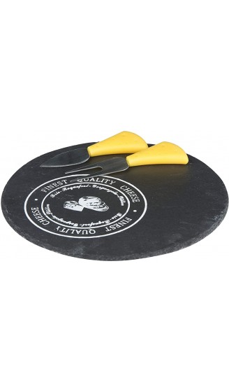 alpina Käseplatte Buffet-Platte Servierplatte Formaggio Gabel mit Tondo-Tablett Schieferplatte aus Schiefer 23 cm Schwarz - B01789WE5Y3