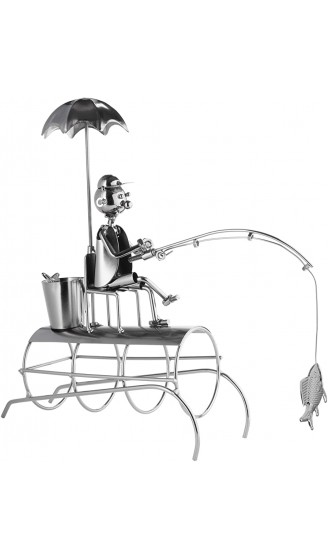 Brubaker Flaschenhalter Angler mit Sonnenschirm Metall Skulptur mit Grußkarte - B01GPOXA9WE