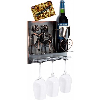 Brubaker Weinflaschenhalter Liebespaar Wall Art Bild Metall mit 3 Glashaltern inklusive Grußkarte für Weingeschenk - B07Y9YLPNP4