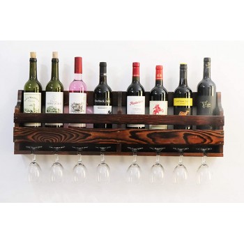 JRLinco Wine Rack Weinglashalter Weinregal an der Wand Weinglas & Wein Flaschenregal Pinienholz 8 Flaschen 8 Lange Stem Glashalter（Charcoal Walnut Color） - B07RZBR68QD