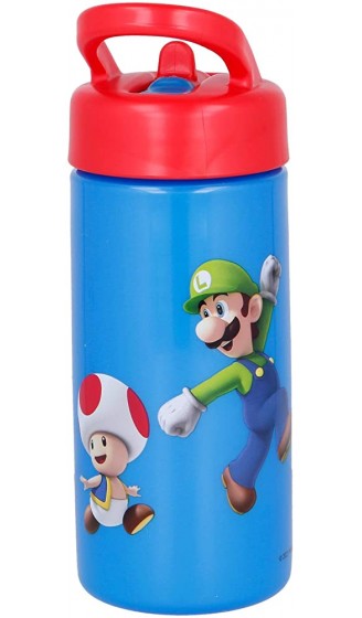 Sport-Wasserflasche mit Trinkhalm und integriertem Griff von 410 ml | Super Mario - B08XVXS756S