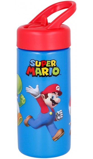 Sport-Wasserflasche mit Trinkhalm und integriertem Griff von 410 ml | Super Mario - B08XVXS756S