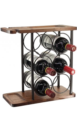Weinregal mit Glashalter Theken-Weinregal aus Holz Tisch-Weinständer aus Holz rustikale Weindekoration für Haus und Küche für 6 Flaschen und 2 Gläser - B08ZN9P4CTS