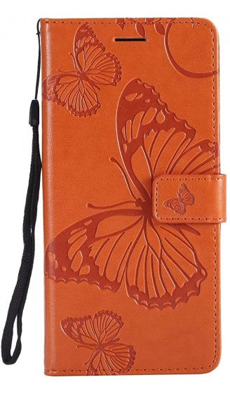 Kompatibel mit Handy Schutzhülle Huawei P Smart Handytasche Bookstyle Klappbar Tasche Schmetterling Prägung Leder Brieftasche Lederhülle Handyhülle Flip Case Cover Klapphülle,Orange - B07G488NQV5