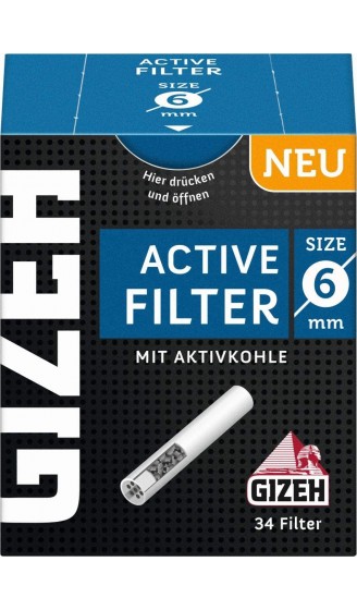 Gizeh Active Tips-Aktivkohlefilter mit Keramikkappen-10 x 34 Filter Silber smal - B07H4PVGHPD