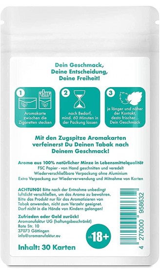 ZUGSPITZE 30 Menthol Aroma-Karten für Zigaretten oder Tabak – Die Alternative zu Menthol-Kugeln Kapseln & Hülsen Menthol aus 100% natürlicher japanischer Minze - B08DHNM3KPM