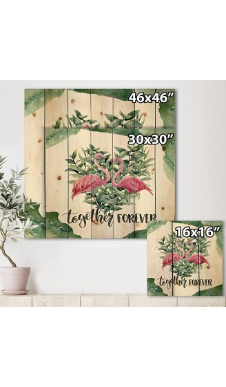 DesignQ Flamingo Blumenherz mit Eukalyptusblättern – traditioneller Druck auf natürlichem Kiefernholz - B09JQ3YWXSA