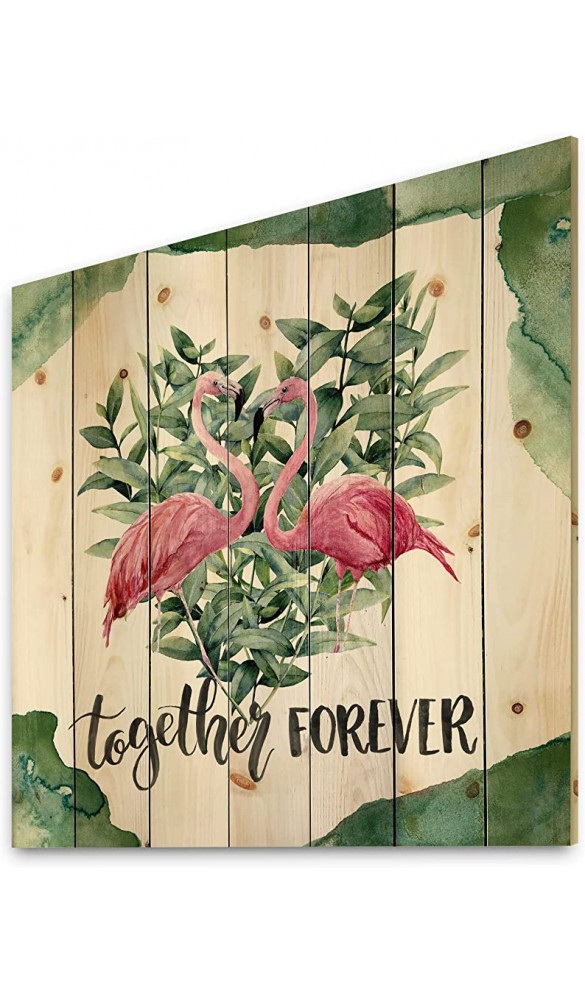 DesignQ Flamingo Blumenherz mit Eukalyptusblättern – traditioneller Druck auf natürlichem Kiefernholz - B09JQG6RPL1
