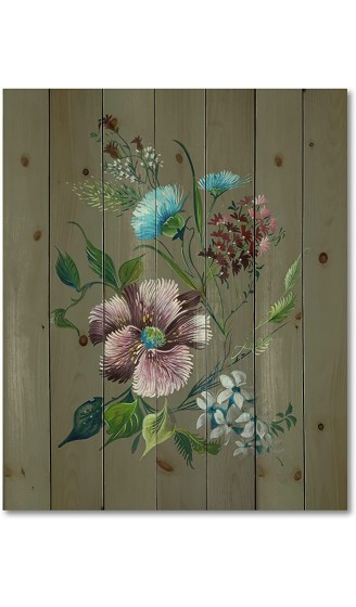 DesignQ Purple and Turquoise Spring Flowers Traditional Print on Natural Pine Wood - B09JQBWHF8T