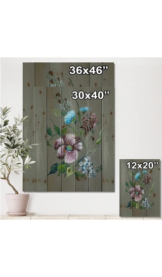 DesignQ Purple and Turquoise Spring Flowers Traditional Print on Natural Pine Wood - B09JQBWHF8T